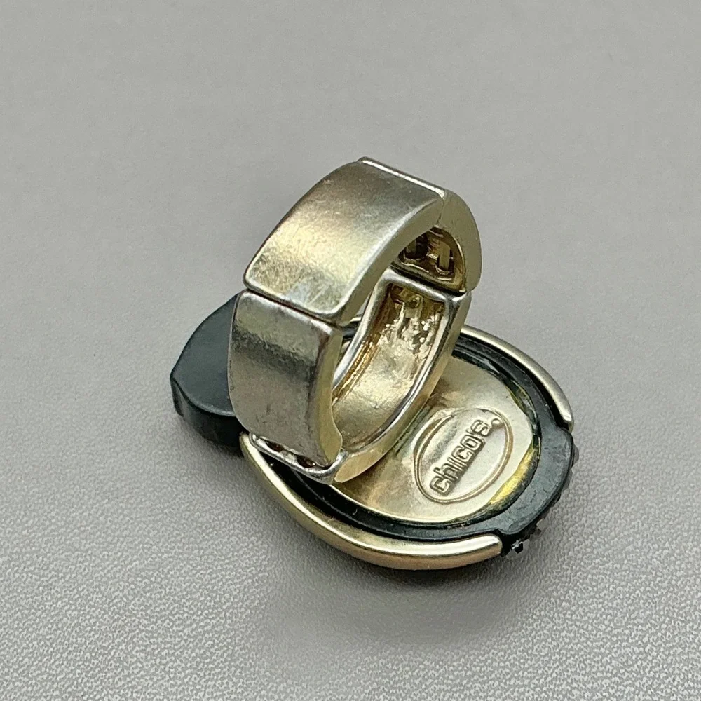 Chico's Stretch Ring Ladybug Black Crystal Gold Tone Statement Adjustable